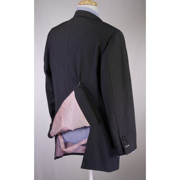 Sebastien Grey Custom Tailored Gray Herringbone 2-Btn Wool Blazer Jacket 44R - Picture 8 of 11